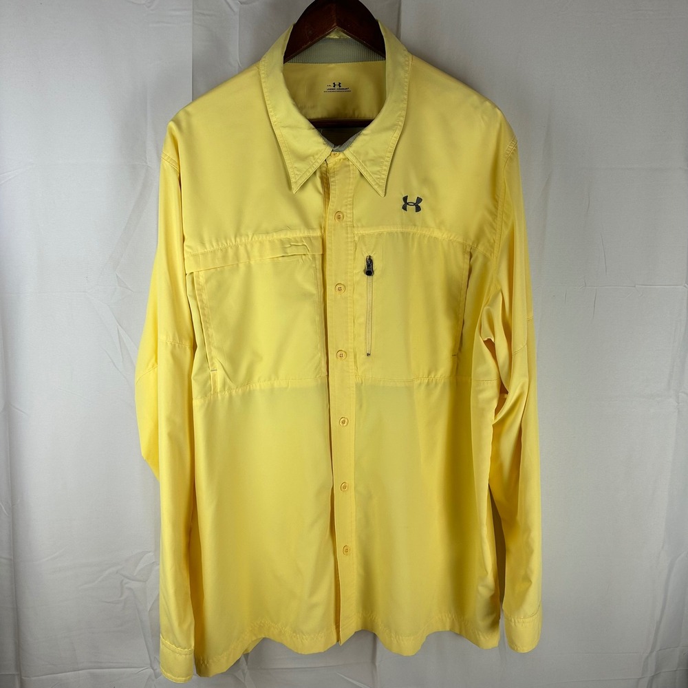 Under Armour Fishing Shirt Mens XXL Yellow Long Sleeve Vented Back Button Up‎